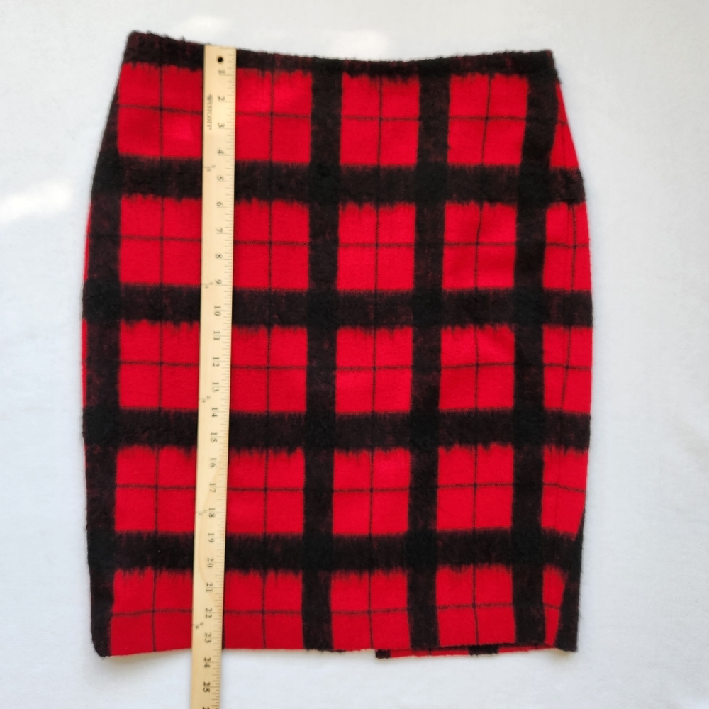 Wool Blend Pencil Skirt Buffalo Plaid Red Black Check Academia Preppy Size 10 - Picture 10 of 12